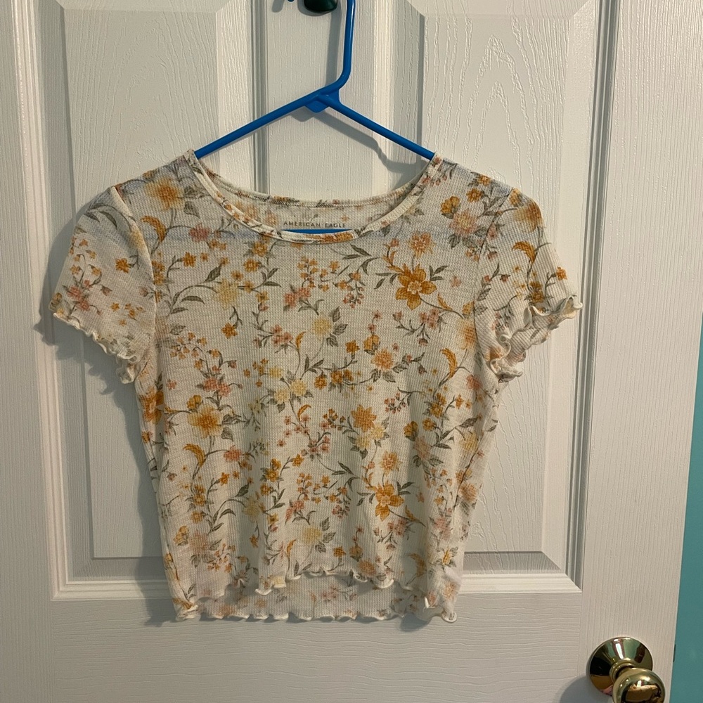 American Eagle Outfitters Yellow Crop T-Shirt Short Sleeve